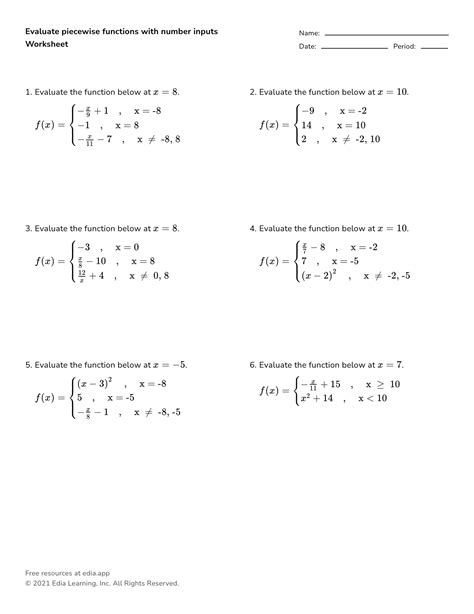 Solved Math 2 Name Piecewise Functions Worksheet 2 Part I Worksheets Library