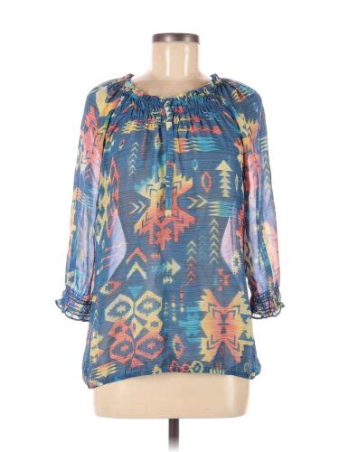 Chicos Women Blue Long Sleeve Blouse M Ebay