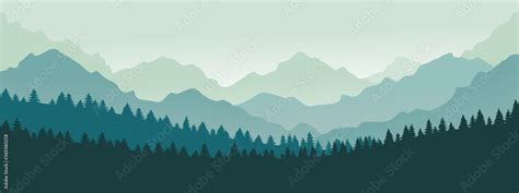 Mountains panorama. Forest mountain range landscape, blue mountains n ...