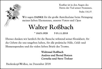 Traueranzeigen Von Walter Ro Bach Vrm Trauer De