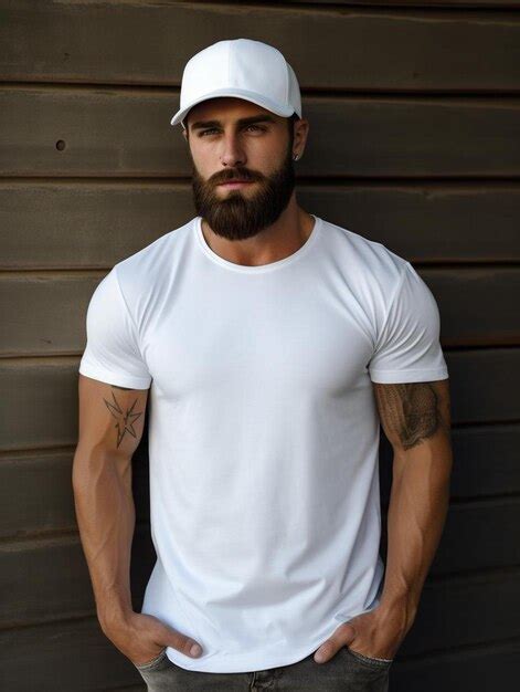 Premium Photo A Man With A Beard Wearing A White T Shirt