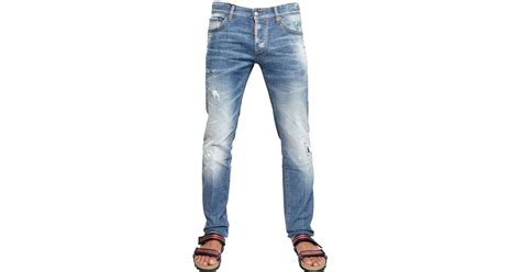 Dsquared² 19cm Faded Splash Stretch Denim Jeans In Blue For Men Lyst