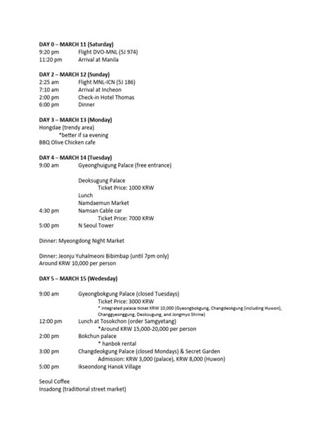 Korea Itinerary | PDF