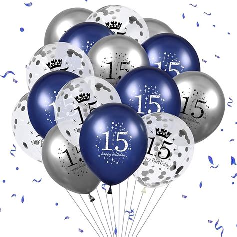 Amazon.com: 15th Blue Birthday Balloon Decorations, 15PCS Navy Blue ...