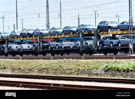 Freight Train With Brand New Cars In Hamburg Germany Europe Stock