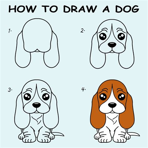 Step by step to draw a Dog. Drawing tutorial a Dog. Drawing lesson for ...