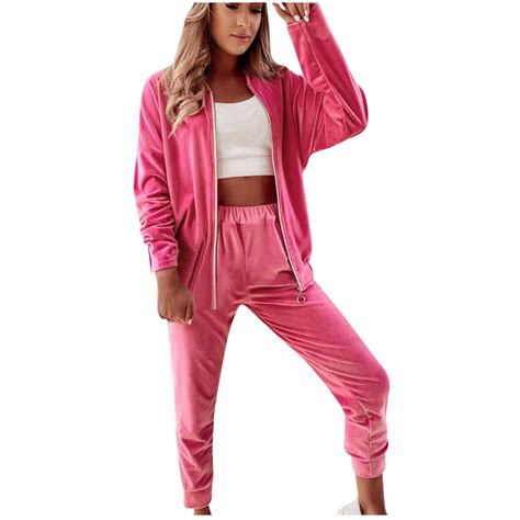 Velour Tracksuit Womens Sweatsuit Set Long Sleeve Zip Up Jacket