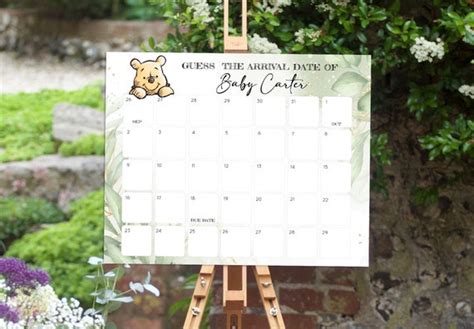 Winnie The Pooh Due Date Calendar Game Printable Baby Shower Game