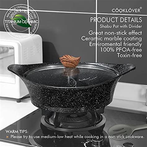 COOKLOVER Shabu Pot With Lid Non Stick Casserole Induction Shabu Hot Pot With Divider 11 8 Inch