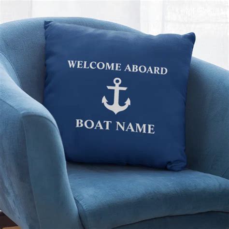 Nautical Blue Welcome Aboard Boat Name Navy Blue Throw Pillow Zazzle