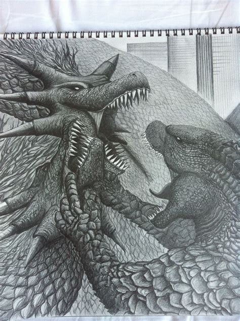 Godzilla in pencil drawing.