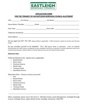 Fillable Online Eastleigh Gov APPLICATION FORM FOR THE TENANCY OF AN