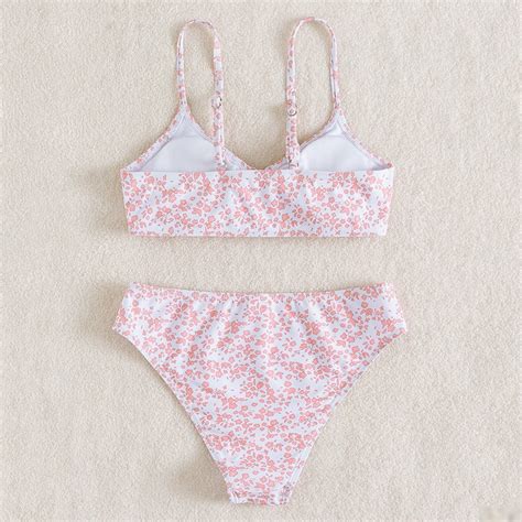 Utoimkio Clearance Girls Swimsuits Floral Print Bikini Set Two Piece