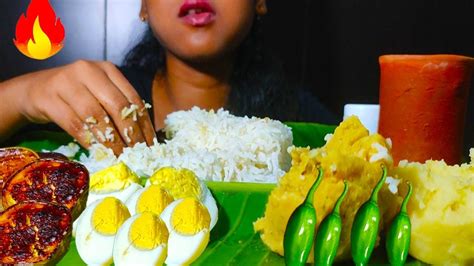 Mukbang Eating Rice Ghee Aloo Bharta Dal Bharta Brinjal Fry Boiled Egg Asmr Eating