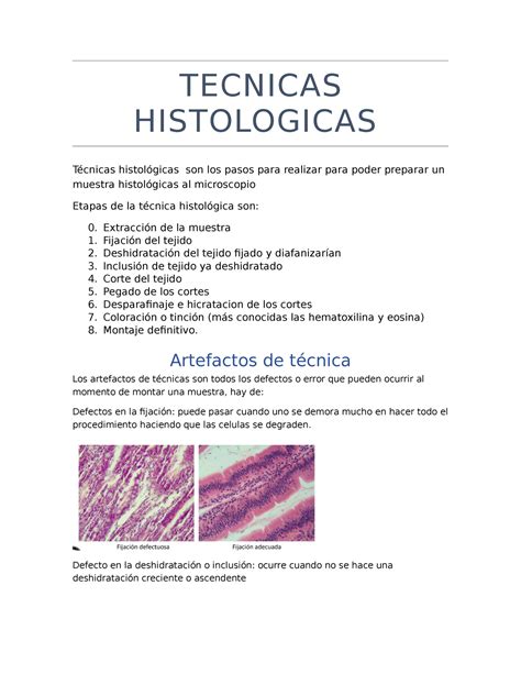 Tecnicas histologicas Histología General USS Studocu