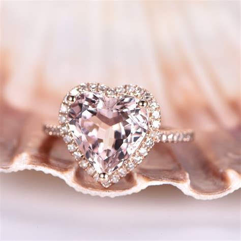 Heart Shape Morganite Engagement Ring 14k Rose Gold 10mm Etsy