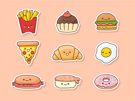 Kawaii Food Sticker Set 10185163 Vector Art At Vecteezy