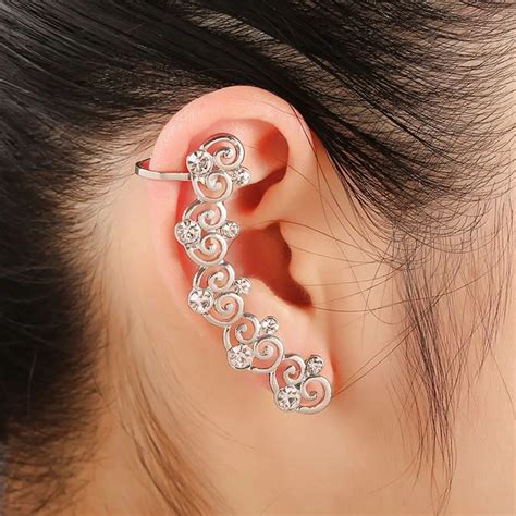 1pcs Womens Right Ear Cuff Punk Gothic Heart Shaped Inlaid Crystal Ear