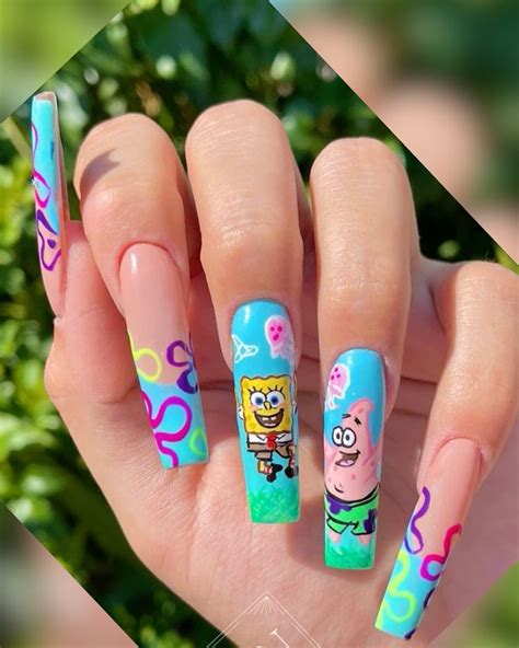 Uñas bob esponja bobesponja diseños manoalzada uñasacrilicas