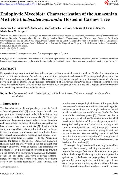 Endophytic Mycobiota Characterization Of The Amazonian Mistletoe