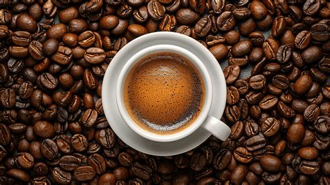 Top View Of Coffee Late Cup And Roasted Beans Background Coffee Cup