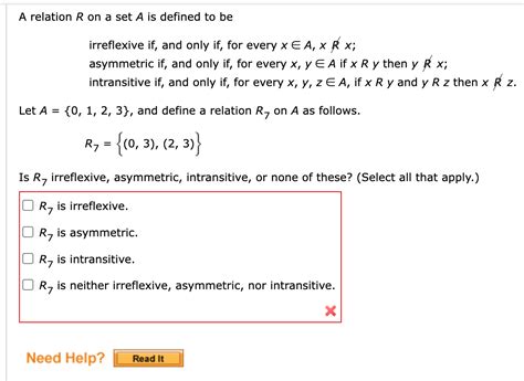 Solved A Relation R On A Set A Is Defined To Be Irreflexive