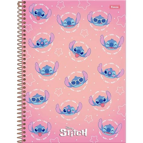 Caderno Espiral Capa Dura 80 Fls Colorido Cute Stitch Foroni Welban