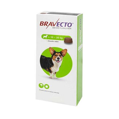 Bravecto Medium Dog 500mg 10kg 20kg Chewable Tablet Pack Of 1 Or 2