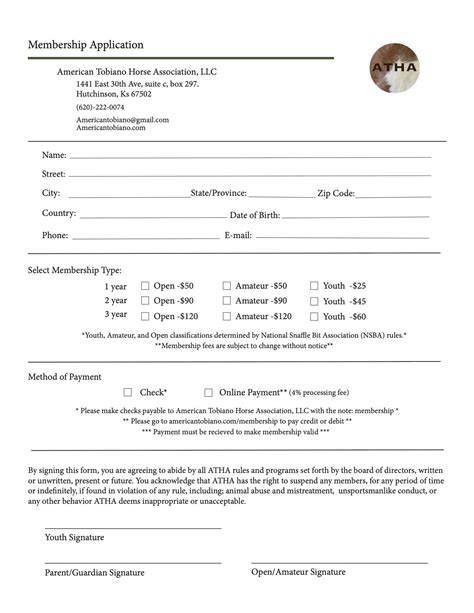 Youth Membership Application Form Template