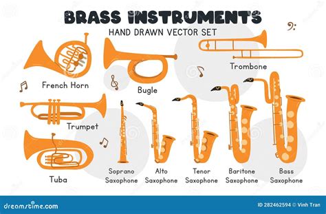 Brass Instruments Vector Set Trumpet Bugle Trombone Tuba Saxophone