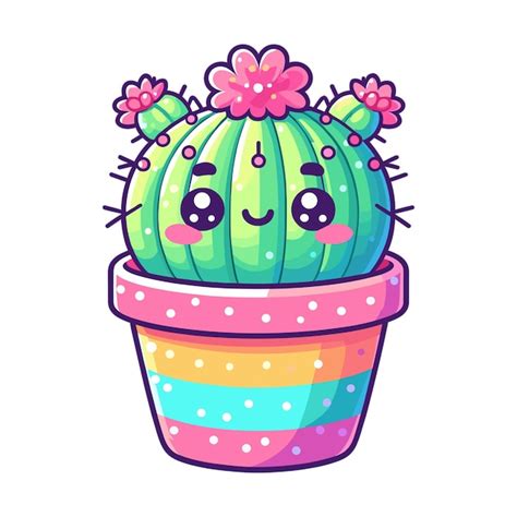 Premium Vector Cute Cactus In A Pot Vector Illustration