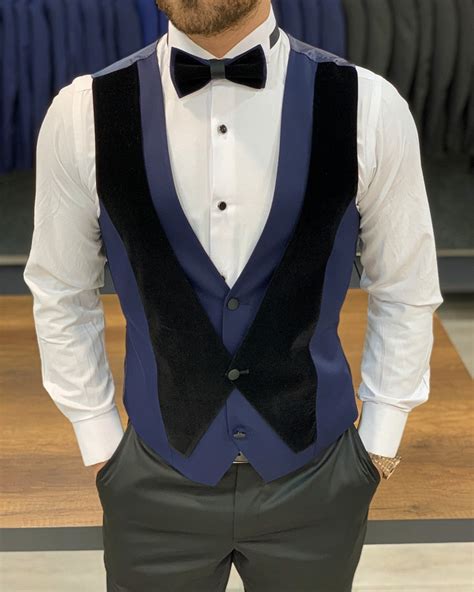 Buy Navy Blue Slim Fit Velvet Shawl Lapel Tuxedo By Gentwith