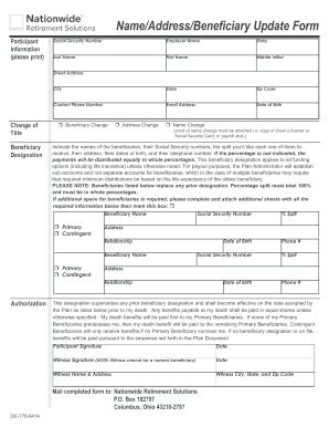 Fillable Online Beneficiary Change Form Nationwide Retirement