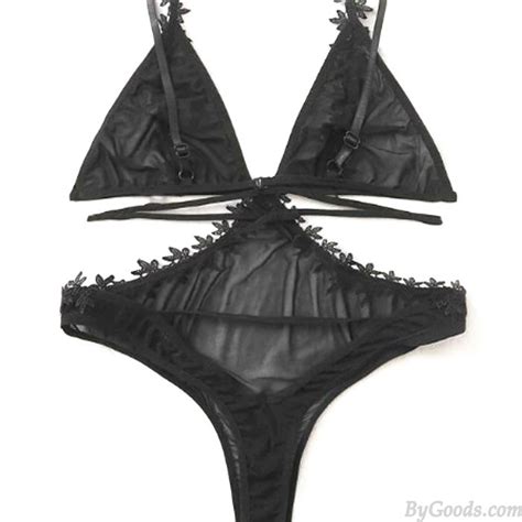 Sexy Siamese Underwear Lace Black Perspective Flower Edge Teddy