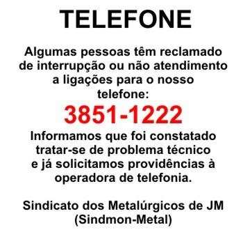 Problemas T Cnicos Nosso Telefone Sindmon Metal