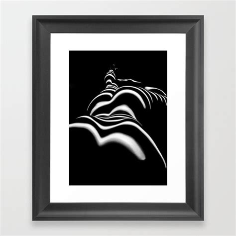 SLG Sensual Nude Woman Back Shoulders Butt Erotic Curves Black White Zebra Stripes Framed