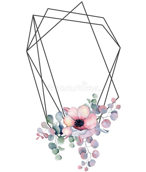 Geometric Botanical Design Frame Wild Flowers Peonies Anemone