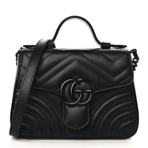 Gucci Calfskin Matelasse Monochrome Mini Gg Marmont Top Handle Shoulder