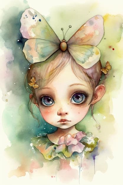 Premium Ai Image A Watercolor Painting Of A Girl With A Big Bow On