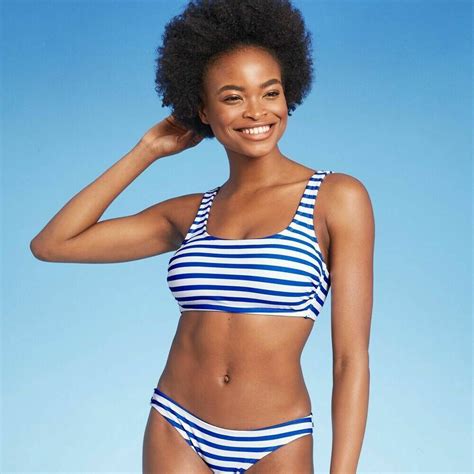 Juniors Bralette Bikini Top Xhilaration Blue White L 8 10