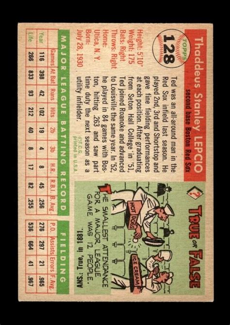 1955 Topps Set Break 128 Ted Lepcio EX EXMINT GMCARDS EBay