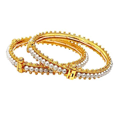 Buy Pearl Bangles, Pearl And Gold Plated Metal Bangle - Surat Diamond