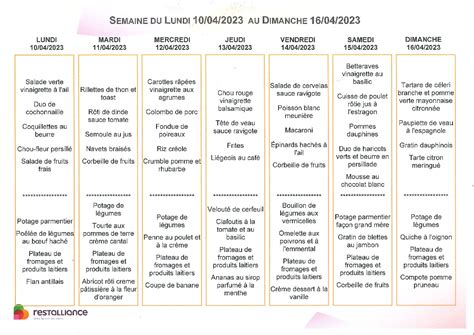 Actualités MENU DE LA SEMAINE UNE NOUVELLE SEMAINE COMMENCE