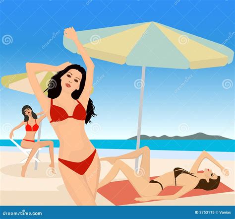 Attractive Girls On Beach Stock Vector Illustration Of Fashion