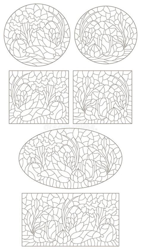 Conjunto De Ilustraciones De Contorno En El Estilo De Vidrio Manchado