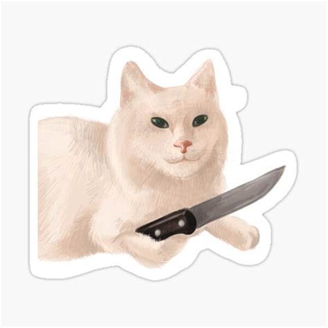 Cute Meme Cat With Knife Sticker For Sale By Darkmoonlight Redbubble