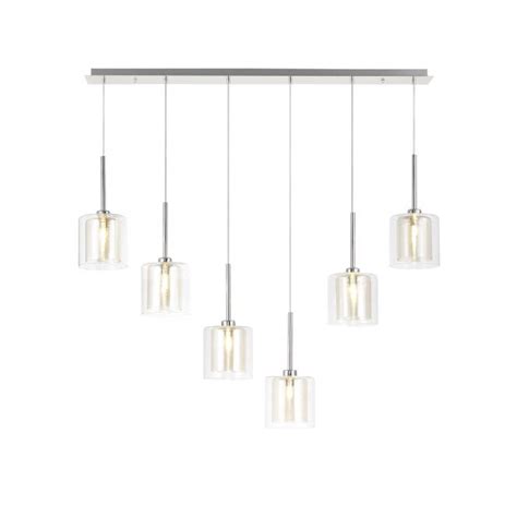 Fabula Tamworth 6 Light Linear Pendant Medium Cylinder Shades With Clear Outer Glass