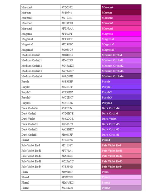 Standard Html Color Code Chart Free Download