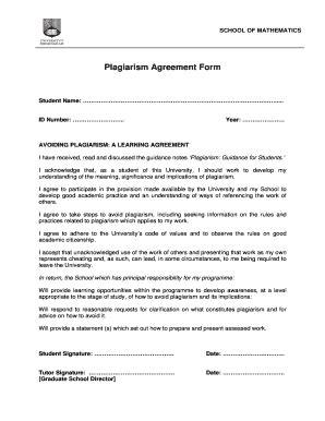 Plagiarism Agreement Form Fill Online Printable Fillable Blank