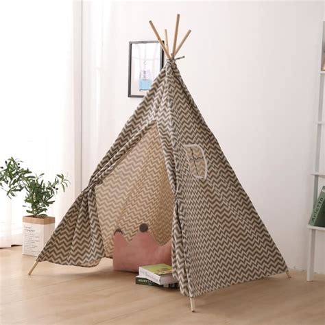 Tipi tente déco pour enfant h160cm Zigzags blancs et gris AG